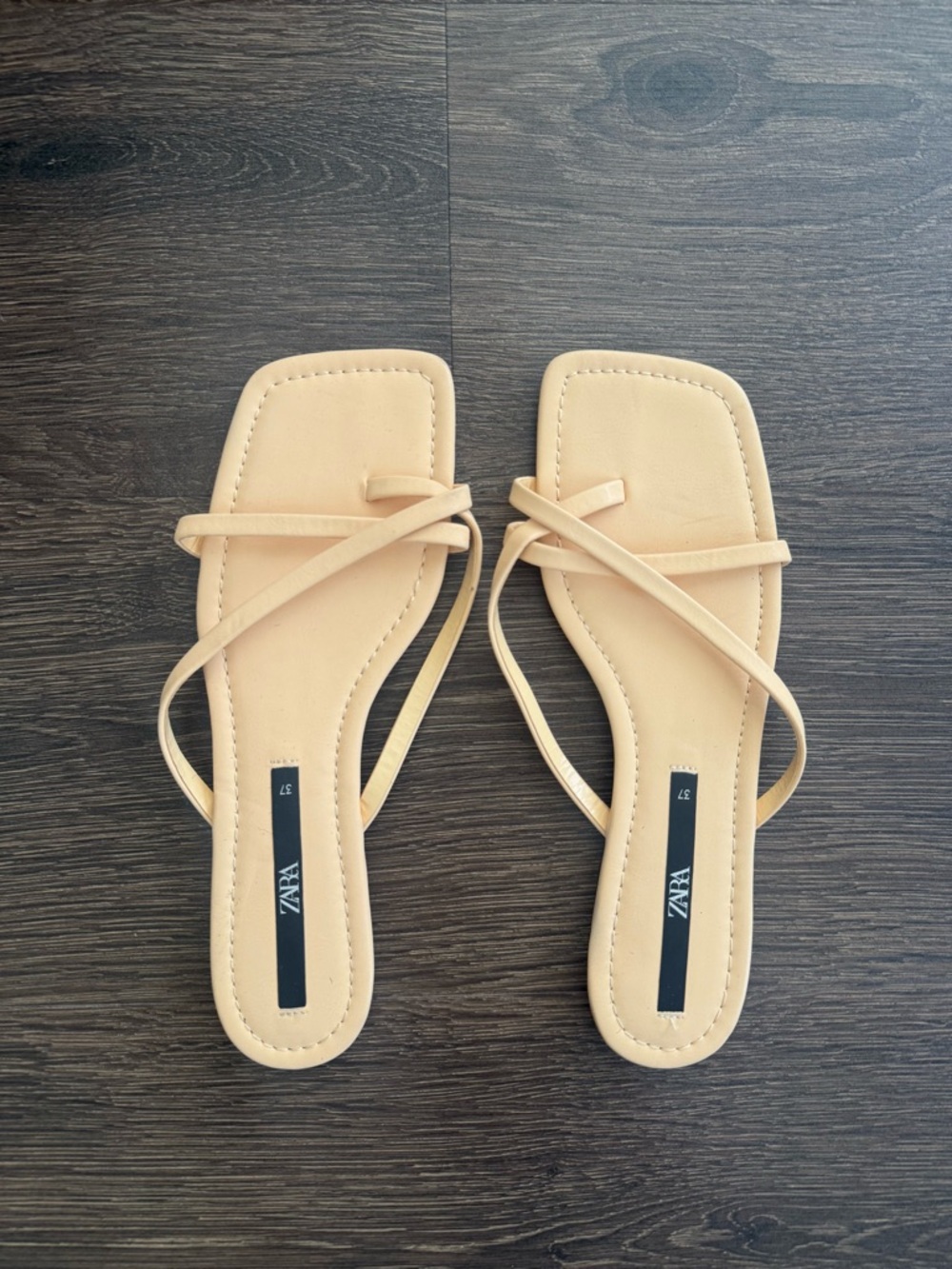 Zara Women's Size 37 Strappy Square-Toe Sandals (color: light pastel apricot)